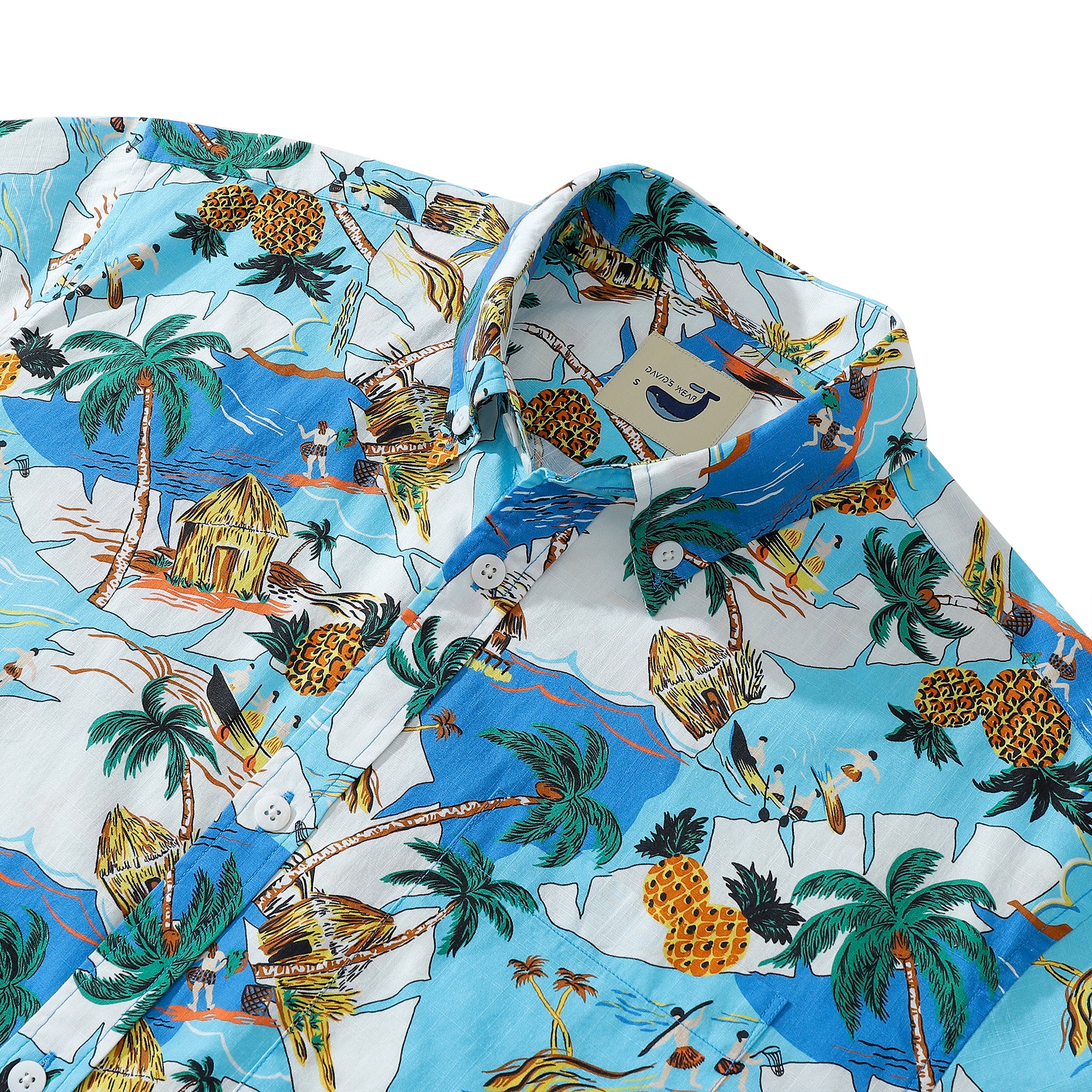 Tropical Thatched House Pineapple Fishing Life Men's Button-down Shirt