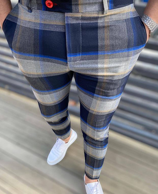 Casual Multicolor Plaid Pocket Skinny Pencil Pants
