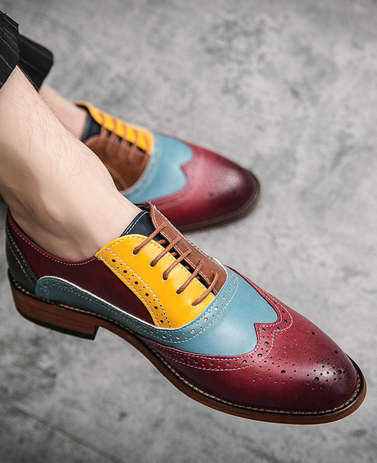 Fashion Color Block Point Toe Oxford Shoes